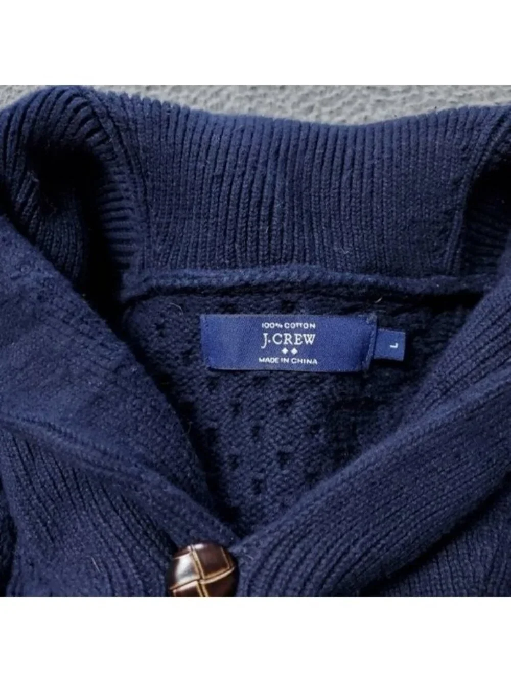 J. Crew Sweater Men Large Cotton Knit Cable Fisherman Button Cowl Pullover Blue